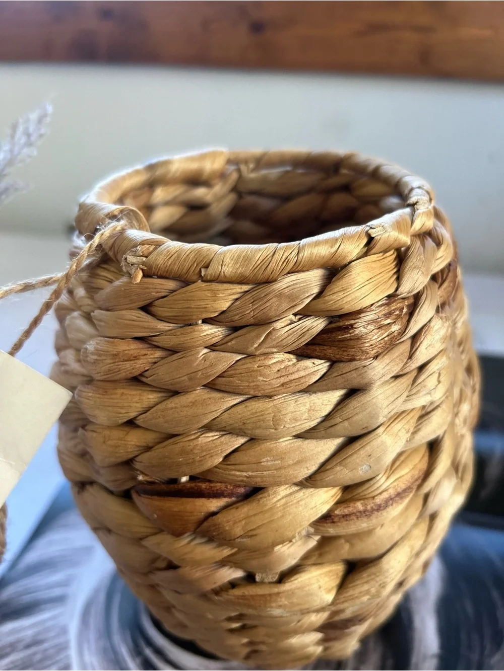 Natural Woven Accent Vase - Brown Small Rattan Vase for Flowers, Rustic Deco